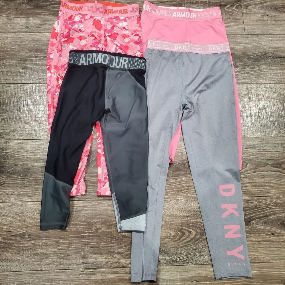 Girls Leggings Size 10-12 Under Armour and DKNY Kids Leggings 4 Pieces